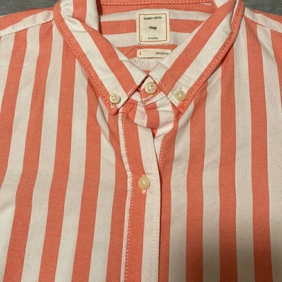 Gap Women’s Button Down Collar Pink Striped Shirt Size Large - Picture 6 of 12
